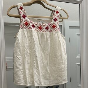 Anthropologie White Blouse with Red Embroidery